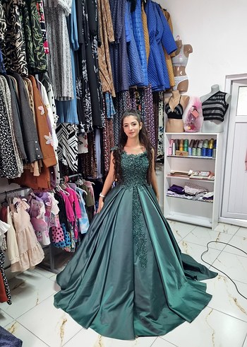 Nakışlı Drapeli Uzun Abiye Elbise - Görsel 8