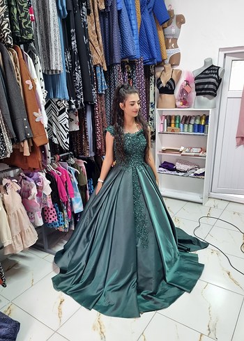 Nakışlı Drapeli Uzun Abiye Elbise - Görsel 6