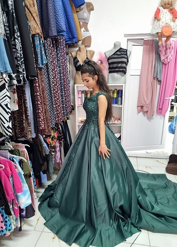 Nakışlı Drapeli Uzun Abiye Elbise - Görsel 3