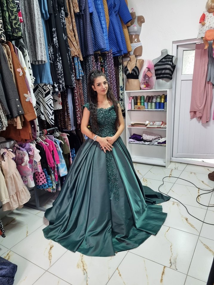 Nakışlı Drapeli Uzun Abiye Elbise - Görsel 5