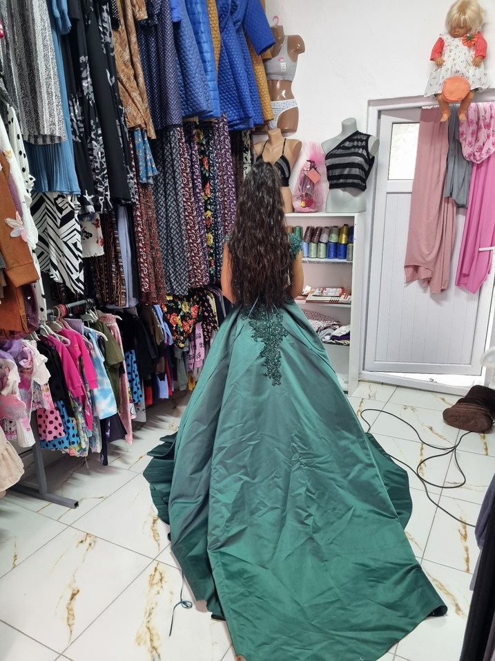 Nakışlı Drapeli Uzun Abiye Elbise - Görsel 4