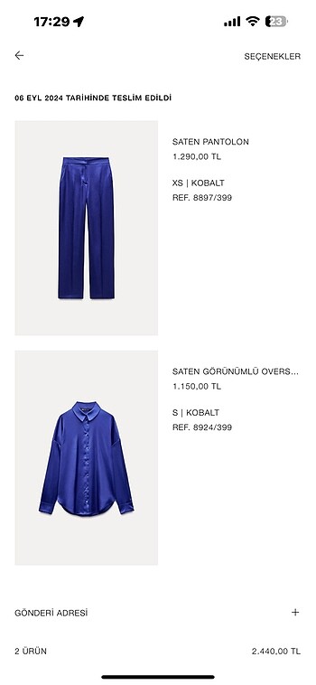 Zara Takım olarak satılacak