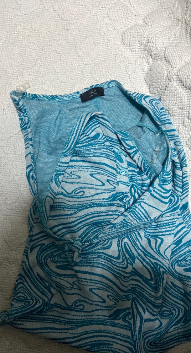 Xxs Xs s uyumlu Mavi Batik Desenli V Yakalı Kolsuz Kadın Tulum - Görsel 3