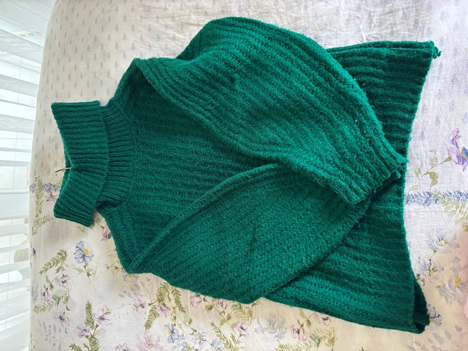 Yeşil Boğazlı Örgü Kadın Kazak - Görsel 2