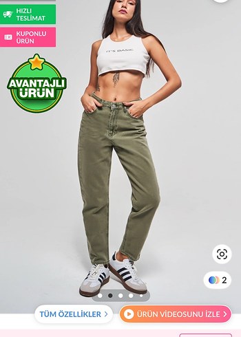 Kadın Haki Regular Fit Midi Kot Pantolon - Görsel 4