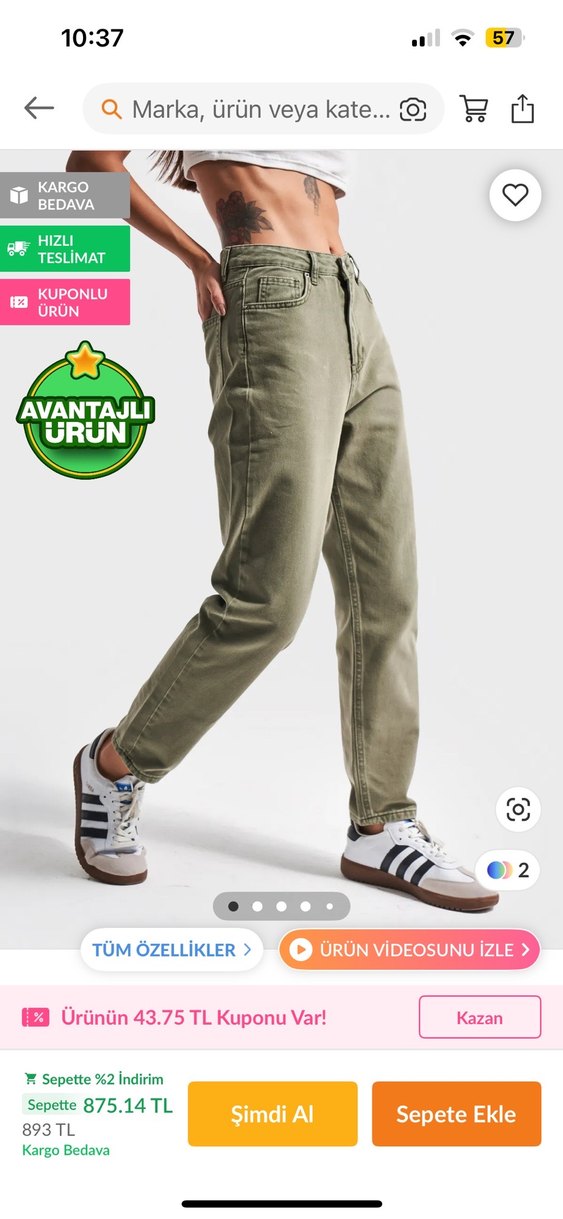 Kadın Haki Regular Fit Midi Kot Pantolon - Görsel 3