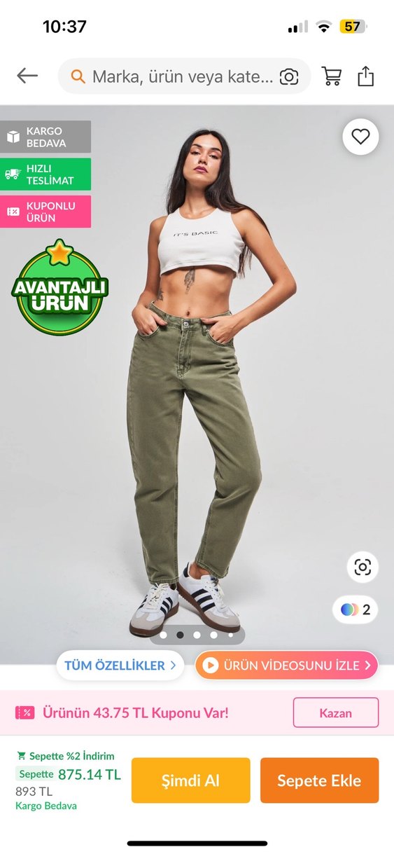 Kadın Haki Regular Fit Midi Kot Pantolon - Görsel 4