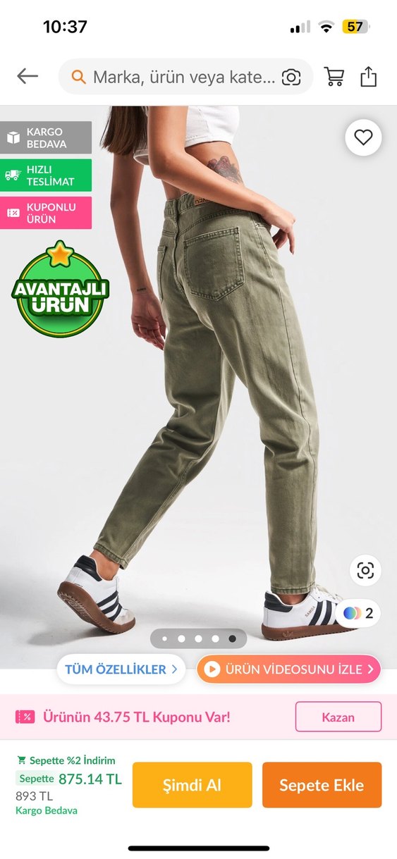 Kadın Haki Regular Fit Midi Kot Pantolon - Görsel 2