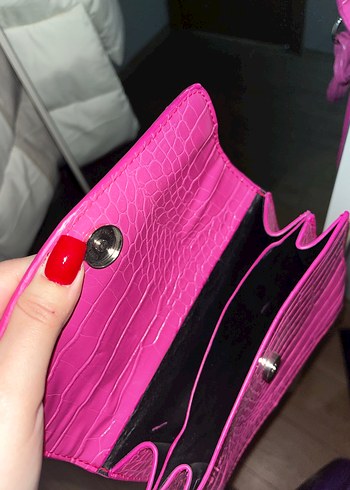 Pembe Deri Yılan Desenli Tokalı Kadın Çanta - Görsel 3