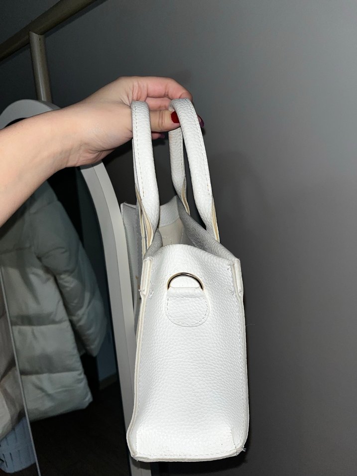 Beyaz Fermuarlı Deri Kadın Çanta - Görsel 2