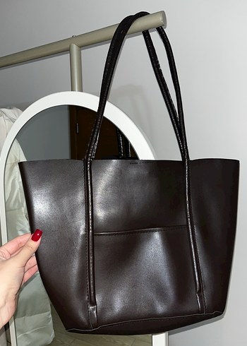 Koyu Kahverengi Deri Kadın Omuz Çantası - Görsel 2