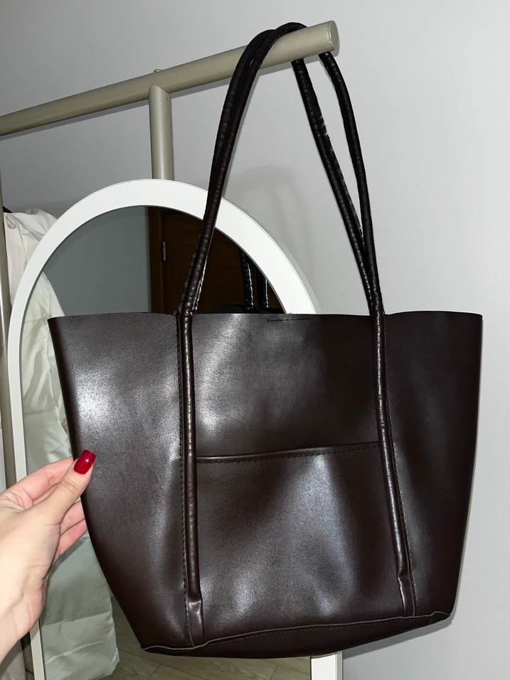 Koyu Kahverengi Deri Kadın Omuz Çantası - Görsel 2