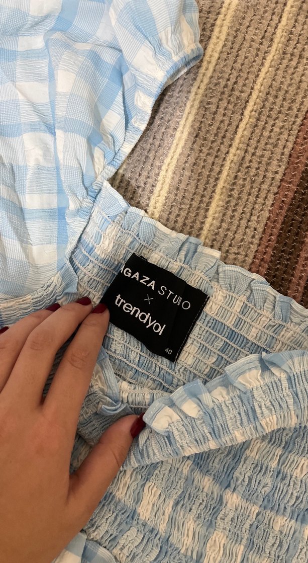 Mavi Pamuklu Bohem Bluz - Görsel 3