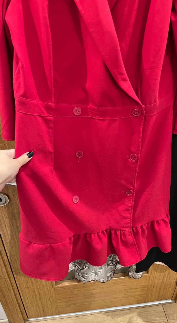 Kırmızı Diz Üstü Düğmeli Kadın blazer elbise - Görsel 2