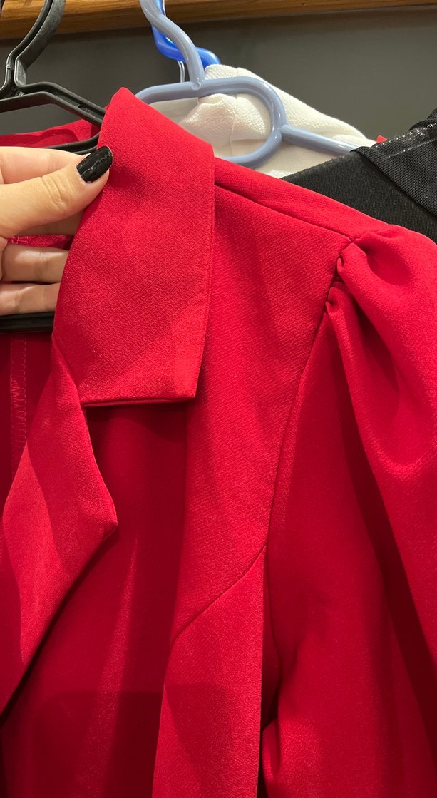 Kırmızı Diz Üstü Düğmeli Kadın blazer elbise - Görsel 3