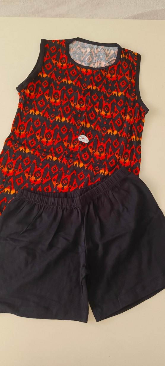 Kırmızı Bohem Tarzı Rahat  Şortlu takım - Görsel 4