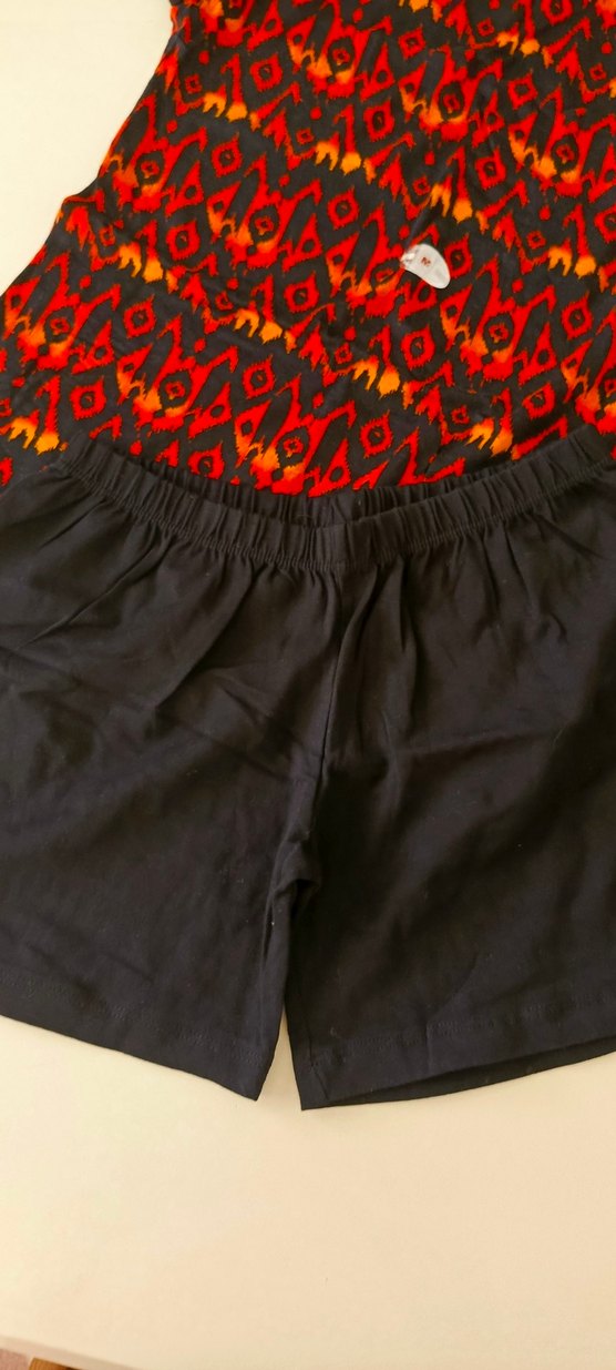 Kırmızı Bohem Tarzı Rahat  Şortlu takım - Görsel 3