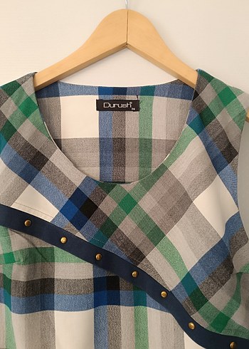 Düğmeli Ekose Midi Elbise - Görsel 2