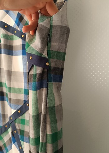 Düğmeli Ekose Midi Elbise - Görsel 6