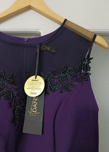 Mor Dantelli Kolsuz kisa Abiye Elbise - Görsel 7