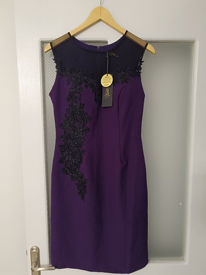 Mor Dantelli Kolsuz kisa Abiye Elbise - Görsel 2