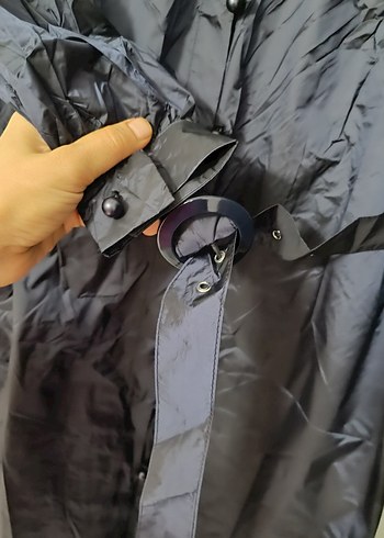 ArmineLacivert Kuşaklı Uzun Yağmurluk - Görsel 7