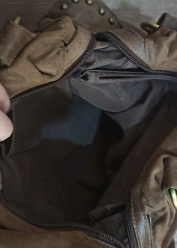 Y2K vintage Hakiki Süet Kahverengi  Tokalı Kadın Çantası - Görsel 3