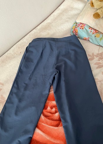 Düğmeli Mavi Kadın Kumaş Pantolon - Görsel 2