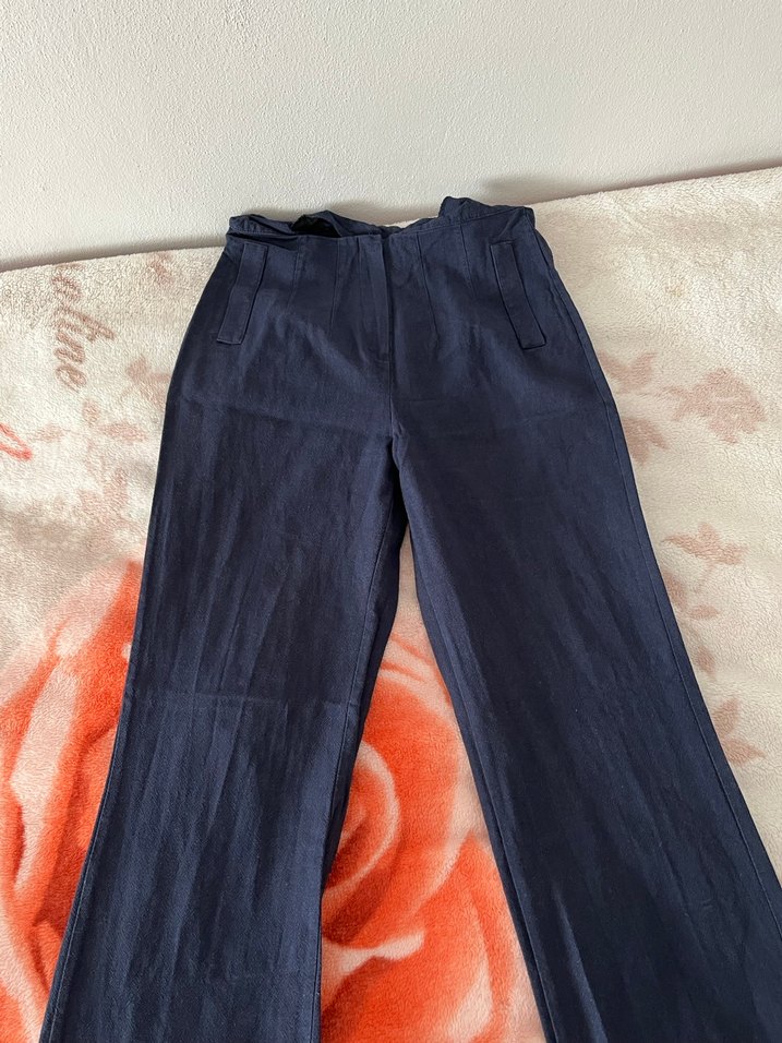 Lacivert Keten pantolon - Görsel 5