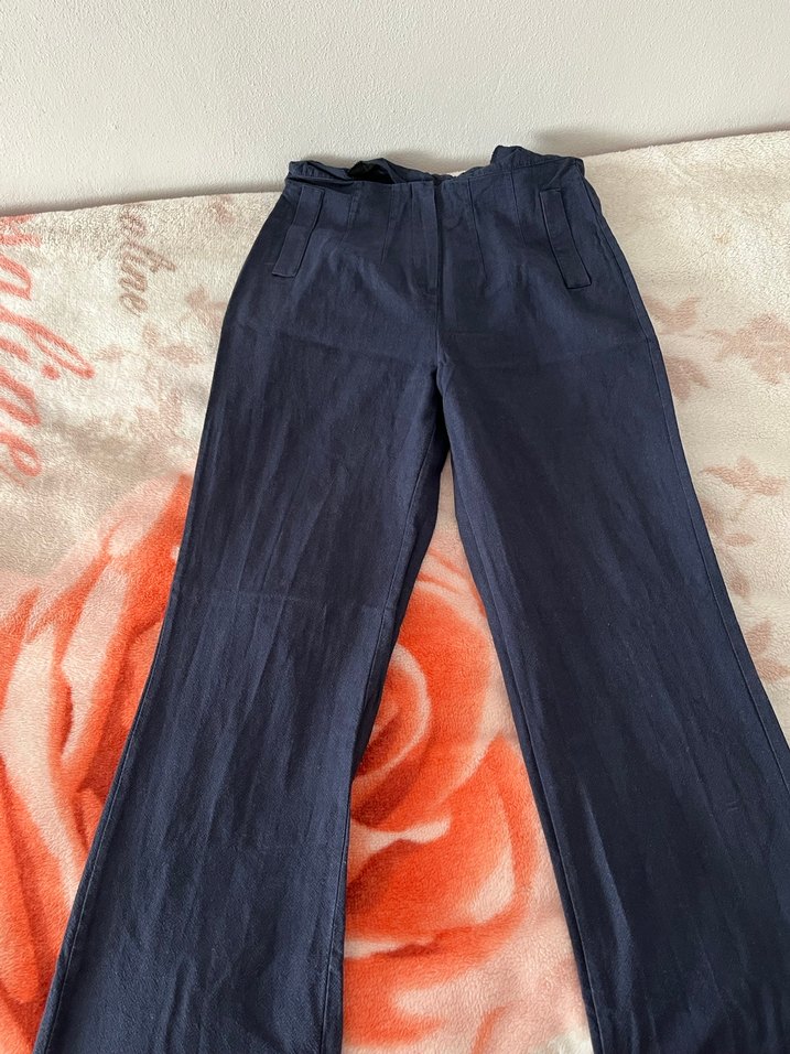 Lacivert Keten pantolon - Görsel 4