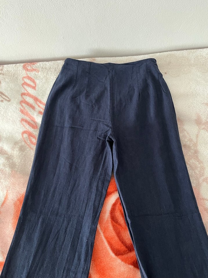 Lacivert Keten pantolon - Görsel 2