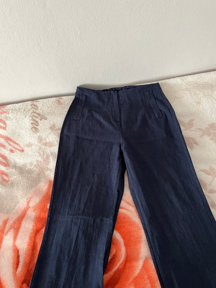 Lacivert Keten pantolon - Görsel 3