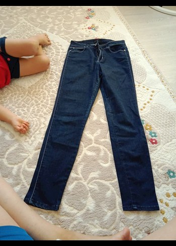 Kadın Lacivert Düğmeli Normal Boy Kot Pantolon