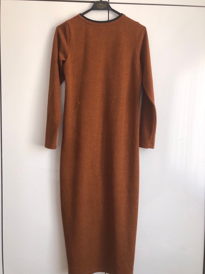 Kahverengi Uzun Kollu Kadın Elbise - Görsel 3