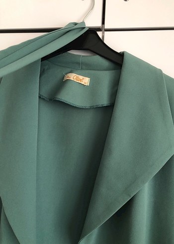 Yeşil Drapeli Uzun Kadın trençkot , hırka - Görsel 2