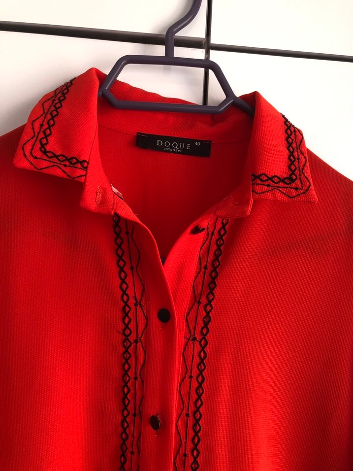 Uzun Kollu Nakışlı turuncu Tunik - Görsel 2