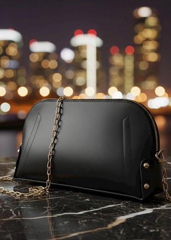 Siyah Deri Kadın Clutch Çanta - Görsel 5