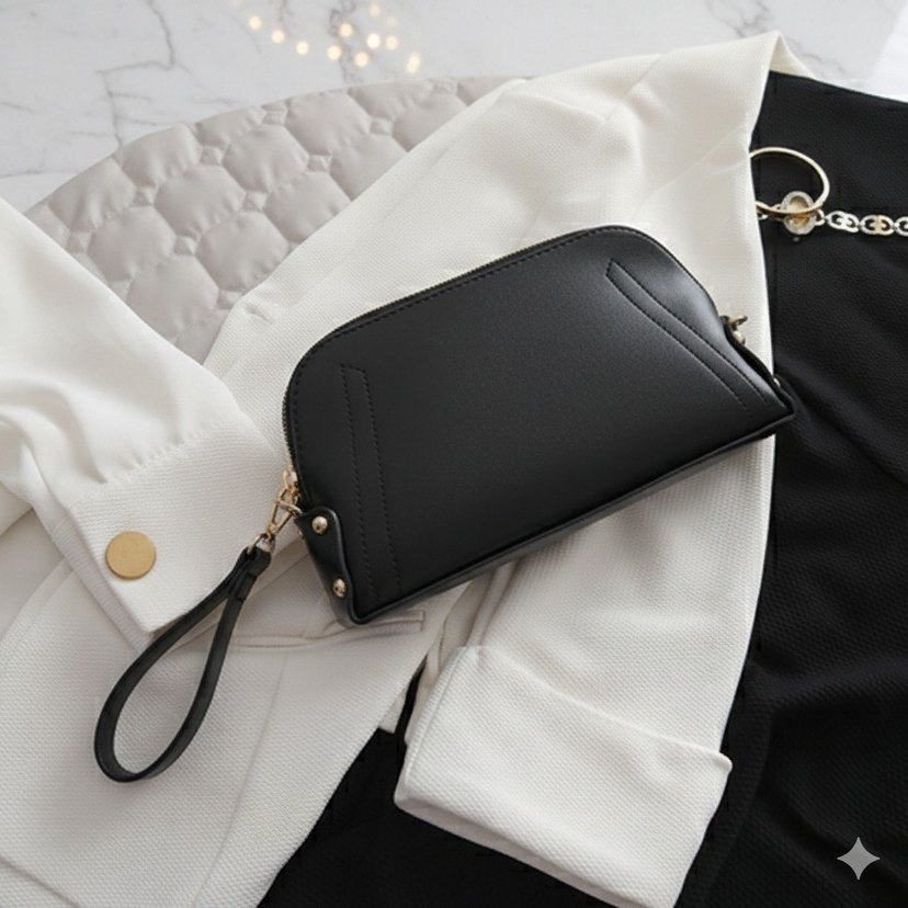 Siyah Deri Kadın Clutch Çanta - Görsel 3