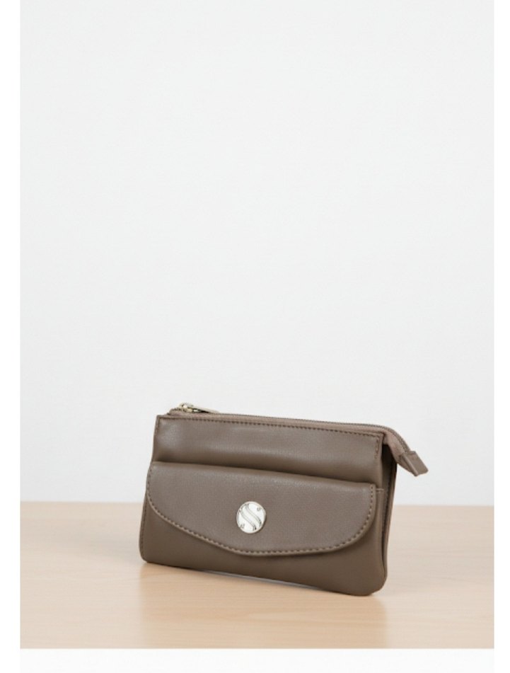 Bej Deri Nakışlı Fermuarlı Kadın Portföy Çanta - Görsel 2