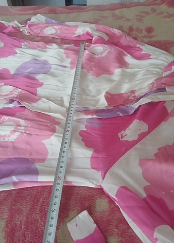 Pembe Bağlama Desenli Uzun Salaş Elbise - Görsel 6