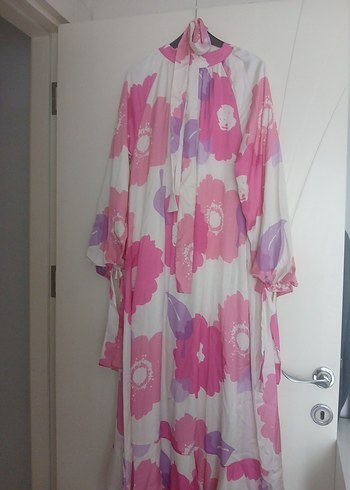 Pembe Bağlama Desenli Uzun Salaş Elbise - Görsel 2