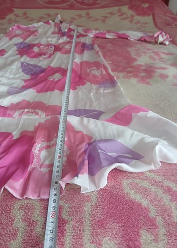 Pembe Bağlama Desenli Uzun Salaş Elbise - Görsel 3