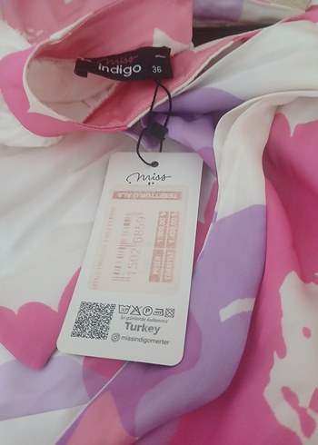 Pembe Bağlama Desenli Uzun Salaş Elbise - Görsel 5