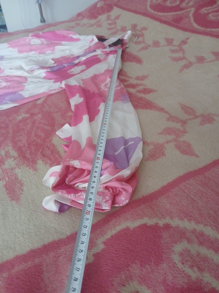 Pembe Bağlama Desenli Uzun Salaş Elbise - Görsel 4