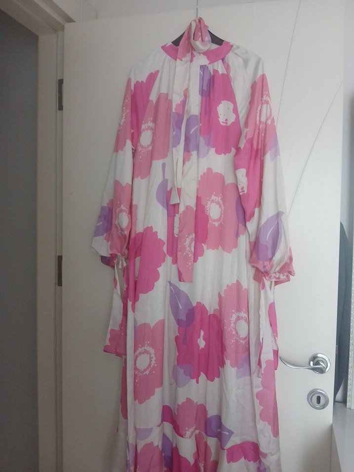 Pembe Bağlama Desenli Uzun Salaş Elbise - Görsel 2