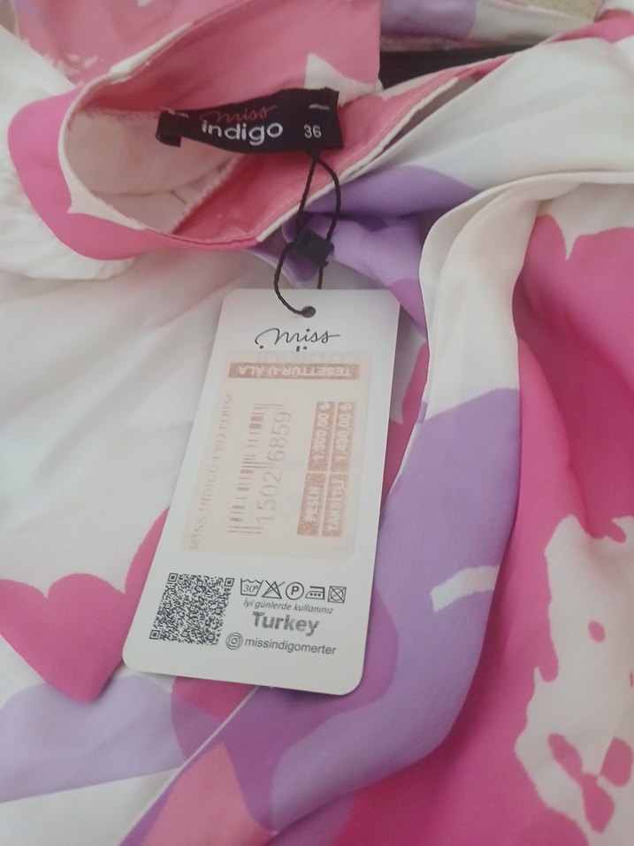 Pembe Bağlama Desenli Uzun Salaş Elbise - Görsel 5