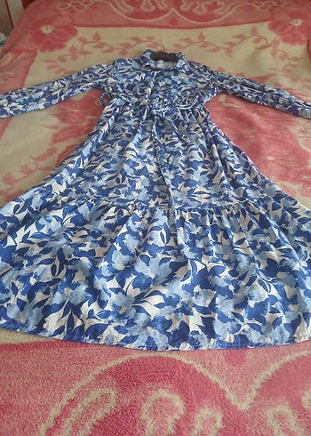 Mavi Bağlamalı Uzun Kollu Elbise - Görsel 5