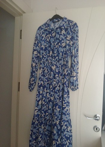 Mavi Bağlamalı Uzun Kollu Elbise - Görsel 2