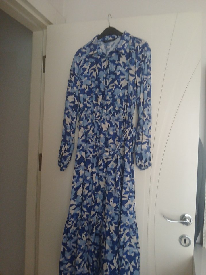 Mavi Bağlamalı Uzun Kollu Elbise - Görsel 2