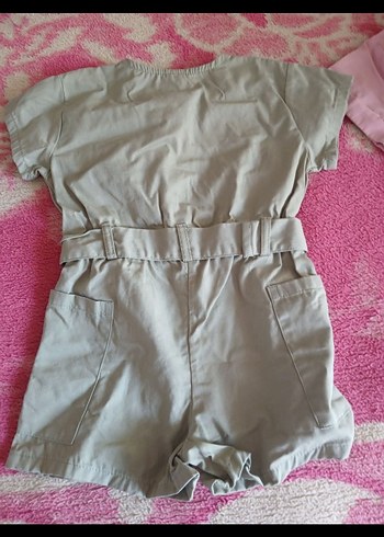 Kız Çocuk Kemerli Kısa Kollu Keten Tulum - Görsel 3